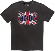 [Rock Off officially licensed products] AC/DC British Flag Band Logo Stone Wash T Shirt