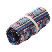 2Pcs 36 Slots Ethnic Print Pen Bag Canvas Pencil Wrap Curtain Roll Up Pencil Case Stationery Pouch