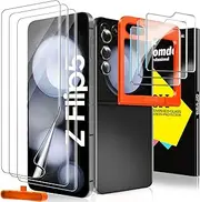[Milomdoi] [9 in 1] for Samsung Galaxy Z Flip 5 Screen Protector, 3 Pack Inner Flexible Film + Tempered Glass Back Protector Camera with Easy Installation Frame transparent