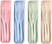 MBLAQ 4Set Wheat Straw Portable Cutlery, 4 Knife Fork Spoon Set, Wheat Straw Reusable Utensils, Travel Picnic Camping Utensils