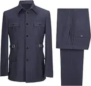 [JEShifangjiusu] Men Single Butterfly Two Piece Casual Multi Pocket Business Set Slim Fit Dress Pants, grey, 42