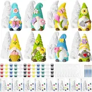 Foilswirl 8 Pcs Spring Gnome Ceramics to Paint Ready to Paint Your Own Ceramic Gnome Statues DIY Unpainted Ceramics Paintable Gnome Figurines Kit Crafts with Brush Palette Paint