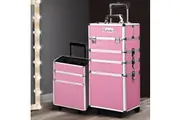 Embellir Makeup Case Beauty Trolley Cosmetic Organiser Box Travel Wheels Pink