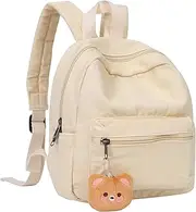 [Phaoullzon] Girls Mini Backpack Purse for Teens Kids Small Canvas Backpacks with Bear Pendant