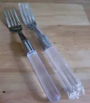 2 Lucite Salad Fork Stainless Clear White Handle New