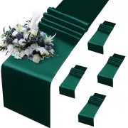 5 Pack Forest Green Satin Table Runners 12 x 108 Inch Bright Satin Silk Table...