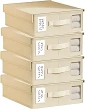 Bed Sheet Organizers and Storage, Foldable Linen Closet Organizer (Queen & King Size), Sheet Set Organizers with Window, Bedding Storage Box for Bedsheets, Duvet Covers and Blanket (4-Pack Beige)