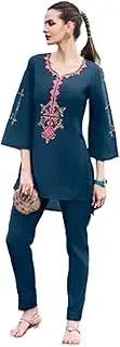 [Ethnic Emporium] Office & Formal Silk Embroidery Pant & Kurti Co-ord sets for woman 7856, Teal, X-Large