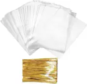 100 Cellophane Bags (15X20 Cm) Food Cookie Bags, Plastic Bags for Cookies Swe...