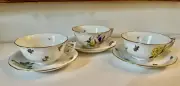 Herend Hungary 3 Sets of Cups and Saucers - Different Patterns