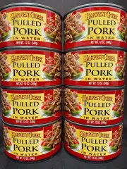 Harvest Creek Pulled Pork in Water 8-12oz Cans Canned Pig BBQ Lunch Meat Sauce