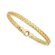 14k Yellow Gold Weaved Women's Bangle Bracelet, 7.25"
