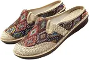 [Hhhchpm] Women's Geometric Closed Toe Mules, Round Toe Non-slip Linen Cloges, Casual Slides Shoes