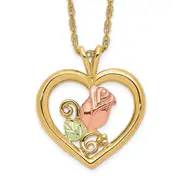 10k Tri Color Tri-Color Black Hills Gold Rose in Heart Necklace