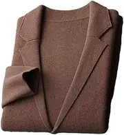 [OWEIEYEU] Men's Thickened Solid Wool Cardigan Sweater Notched Lapel Loose Knitted Casual Jacket Sweater Base Layer