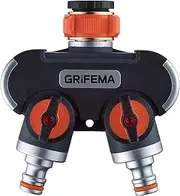 GRIFEMA GE1401-2 Garden Hose Splitter 2 Way, Double Hose Connector, Y Valve Water Tap Splitter, 3/4" and 1/2" Tap Distributor for Outdoor Tap and Garden Hoses, Orange/Black