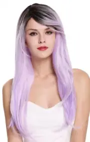 Wig Women's Wig Long Smooth Parting Ombre Dark Brown Light Purple