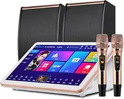 Karaoke System, 18.5 inch Capacitive Touch Screen Karaoke Machine with Wireless Microphone, Power Amplifier Function, AI Smart Voice Control The Song Function, Desktop KTV Player