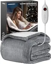 AUSELECT Electric Heated Blanket - 130x160cm Heating Blanket Throw with 6 Heating Levels, Fast Heat Up Electric Throw Washable Fleece Blanket, 3-Hour Auto-Off Soft Warm Heater, Grey