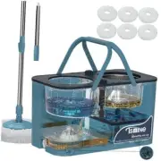 Spin Mop and Bucket,Mop Bucket with Separates Dirty and Blue/Grey+6 Mop Heads