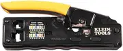 Klein Tools VDV226-107 Compact Ratcheting Modular Data Cable Crimper / Wire Stripper / Wire Cutter, CAT6, CAT5, CAT3, Flat-Satin Voice Cable