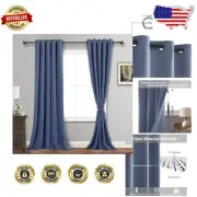 Elegant Dusty Blue Blackout Curtains - Thermal & Noise Reducing, Set of 2 Panels