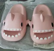 Pink Shark Slippers/Slides- Foam Rubber - Size 11/12 Women's - NEW