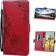 Cover Compatible with Oppo A17 4G,Compatible with Oppo A17 4G PU Leather Magnetic Clasp Flip Stand Phone Case Wallet Card Holder Red