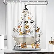 Coxila Funny Dog Shower Curtain Kids Fun Cute Girls Boys Animal Paw Print Bones Kawaii Cartoon Novelty Corgi Toddler Teen Pets Colorful Unique Art Bathroom 60 x 72 Inch Polyester Fabric 12 Pack Hooks