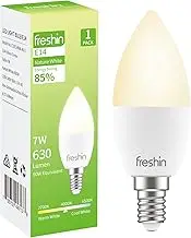 7W Light Bulb E14 FRESHIN LED Light 60 Watt Equivalent Light Bulbs 4000K Nature White 630lm, Non-Dimmable, No Flicker, Long Lasting (Candle 1 Pack)