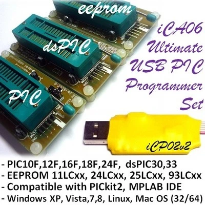 iCA06 Ultimate USB PIC/dsPIC/EEPROM Zif Programmer Set with PICkit2 & MPLAB SW
