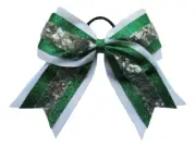 NEW "SEQUIN GLITTER Green White" Cheer Bow 3" Ribbon Girls Hair Cheerleading