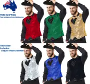 Adult Size Sequin Vest Waistcoat Costume Set 80s Disco Dance Party