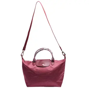 LONGCHAMP 經典Collection迷你領帶圖案短把手提/斜背包(中-無花果色)