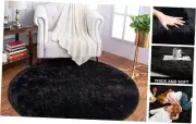 Luxury Round Fluffy Area Rugs for Bedroom Kids Girls Room 4x4 Feet Black