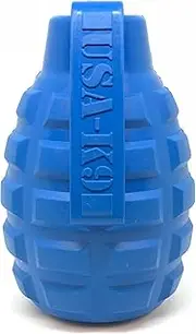SodaPup USA-K9 Grenade Durable Rubber chew Toy & Dog Food/Treat Dispenser & Feeder. Unpredictable Crazy Bounce Puppy Toys and Dog Toys. Medium to Suit Dogs 0-15kg - Blue