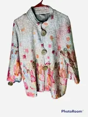 Multiples Camellia wood buttons printed light 3/4 length Cardigan NWT Size Large