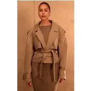 PLT Label Taupe Belt Detail Cropped Trench Coat, Taupe