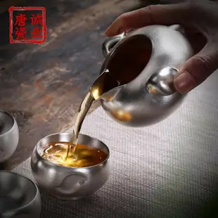 999純銀大號鎏銀公道杯茶漏套裝茶水分茶器功夫茶具勻杯茶道配件