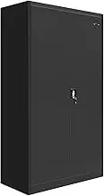 Locker Cabinet Steel Filing Cabinet Lockable File Storage Cupboard 2 Door 4 Shelves Office Home Stationary Black 185cm