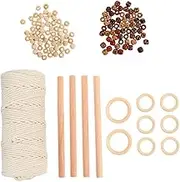 1Set Cotton Macrame Cord Kit with Ring Beads for Tapestry Plant Hanger Crafts Durable Cotton Rope for Wall Hangings Creative Projects