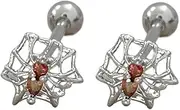 [Niaspi] 14G Spider Tongue Rings for Women Unisex Titanium Steel Crystal Red CZ Vintage Gothic Spider Wibe Halloween Statement Tongue Bar Earrings Cartilage Tragus Studs Body Piercing Jewelry