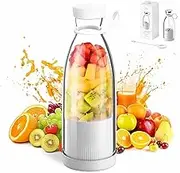 350ml Portable Juicer Blender, 2 in 1 Blender And Bottle, Electric USB Rechargeable Juice Maker Cup For Smoothies & Shakes, Mini Wireless Fruit Juice Mixer for Office, Outdoor, Travel, Sports(White,A)