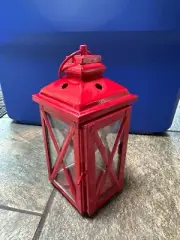METAL and glass LANTERN CANDLE HOLDERS red Hanging