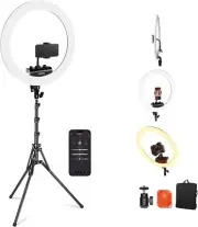 NEEWER 18 inch Ring Light with Tripod Stand and Phone Holder, Ultra Thin Video R