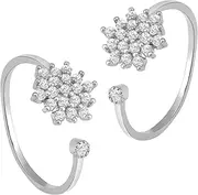 [Aheli] Silver Plated Cubic Zirconia Studded Adjustable Floral Toe Ring Bichiya Fancy Jewellery for Women, Brass, No Gemstone