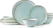 [AmorArc] Ceramic Dinnerware Sets,Handmade Reactive Glaze Stoneware Plates and Bowls Set,Highly Chip and Crack Resistant Dishware | Dishwasher & Microwave Safe Dishes,Service for 4 (12pc)