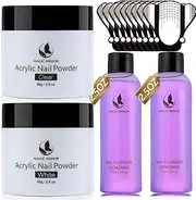 Acrylic Liquid Monomer and Acrylic Powder Set- Professional Liquid Monomer set for Acrylic Nails Extension - Acrylic Nail Kit Acrylic Powder with 60g Clear& 60g White for Nail Extension Carving Professional Manicure French Fake Nails Tips Art Set