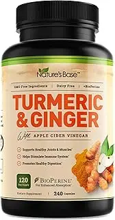 Turmeric Curcumin Supplement with Ginger & Apple Cider Vinegar (240 Count), BioPerine Black Pepper, Tumeric & Ginger, 95% Curcuminoids & Joint Supplement, Antioxidant Tumeric Supplements Capsules