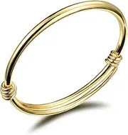 [Eymi] Children Jewelry 18k Gold Plated Bangle Bracelet for Toddlers Gift Safe Easy Adjustable 4.7" - 5.9"